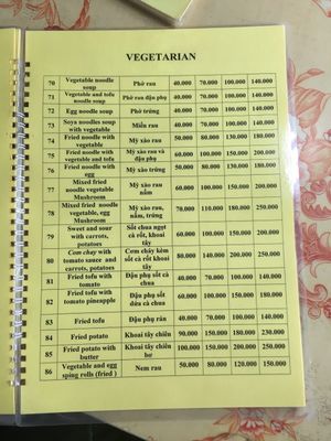First page of vegetarian options at Trung Tuyet in Ninh Binh