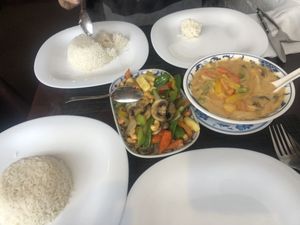 Mushroom & cashew stir fry & red curry   at Thai Orchid  in Ramsgate