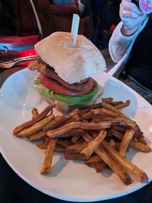 Vegan chicken burger at Black & Blue in Easton