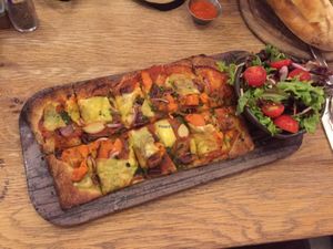 vegan pizza (perfect!!) at Cafe Gan Sipur - Holon in Holon