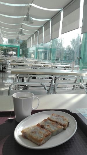 Home made taro cake and camomile tea at Vegether in New Territories