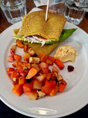 Pancake burger at Organico in Stockholm