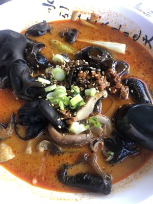 Best Vegan Ramen option I ever had. It’s been a journey to find such a delicacy with at least 3 different types of mushrooms. This is rich, thick, savory and to cry for more! at Gokoku Vegetarian Ramen Shop in Studio City
