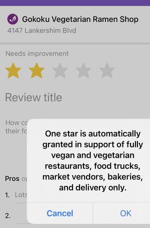 HappyCow won’t allow for 1star for some reason   at Gokoku Vegetarian Ramen Shop in Studio City