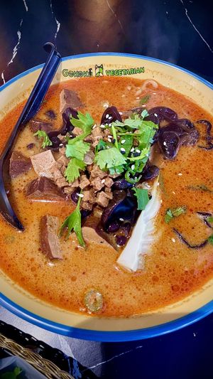 Hard Tofu Ramen 🍜 
Hard tofu, black bean and spicy miso tofu. Spicy.  at Gokoku Vegetarian Ramen Shop in Studio City