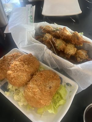 Potato croquettes and shiitake mushroom tempura   at Gokoku Vegetarian Ramen Shop in Studio City