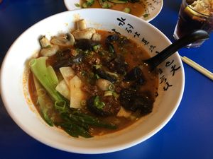 Delicious vegan mushroom ramen. I can’t stop thinking about it. at Gokoku Vegetarian Ramen Shop in Studio City