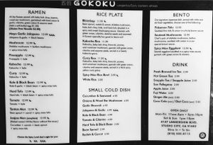 Menu at Gokoku Vegetarian Ramen Shop in Studio City