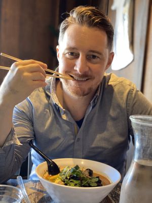 Lunch at Gokoku with this hunk🥰 at Gokoku Vegetarian Ramen Shop in Studio City