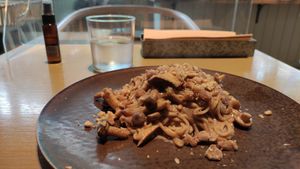 Special autumn vegan chestnut mushroom pasta at Cosme Kitchen Adaptation - Atre West in Tokyo