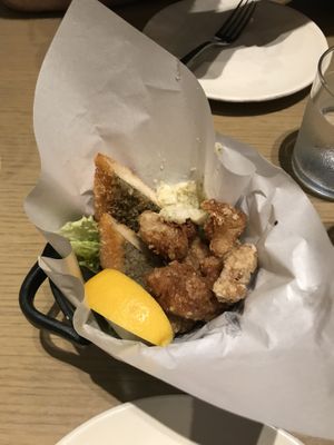 Soy fish and meat with tartar sauce at Cosme Kitchen Adaptation - Atre West in Tokyo