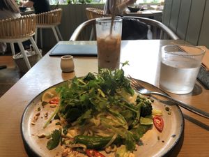 Coconut pad Thai and soy chai at Cosme Kitchen Adaptation - Atre West in Tokyo