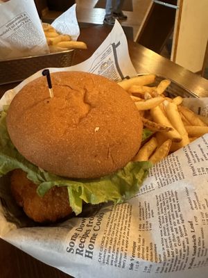 Chicken sandwich with fries   at Cascade Restaurant in Lutsen