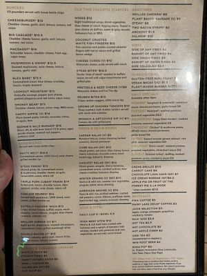 Menu 2020 at Cascade Restaurant in Lutsen