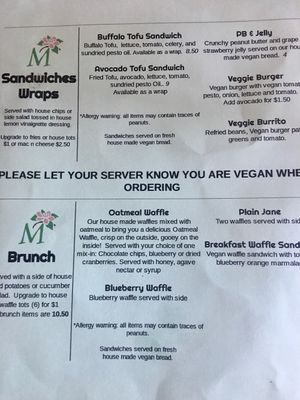 Vegan Menu - Back at Magnolia's in Jacksonville