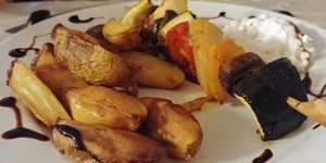 Shasliks with potatoes and vegan mayo. at Vital Hotel Novina in Krystofovo Udoli