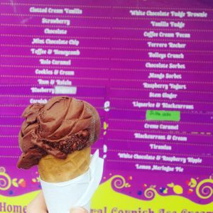 vegan chocolate sorbet  at Willy Wallers Ice Cream Factory in St Ives