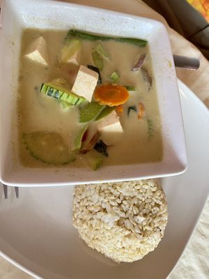 Vegan green curry with brown rice.  at Bunn Thai Bistro in Grover Beach