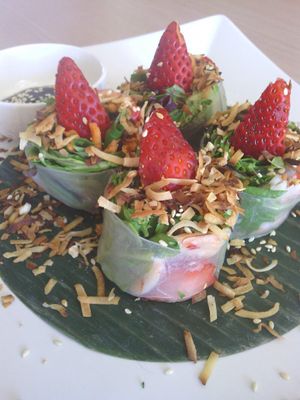 Delicious fresh strawberry rolls  at Bunn Thai Bistro in Grover Beach