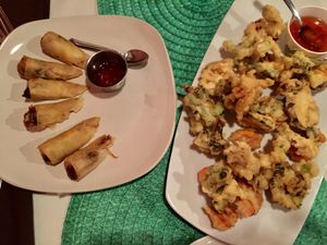 Spring rolls and tempura veg-vegan at Bunn Thai Bistro in Grover Beach