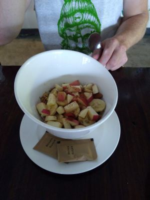 Coconut oatmeal with fresh fruit and goji berries at Capana in Koh Phangan