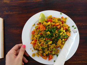 scramble tofu, was really bitter with a strong turmeric taste at Capana in Koh Phangan