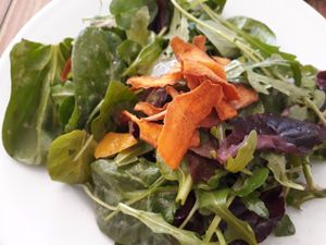 Side salad with veg crisps at Crazy Bean Cafe in Great Bookham