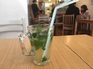 The Great Mojito taste test - there are the mixers in the background. my mocktail/virgin version was super refreshing and minty fresh! at Crazy Bean Cafe in Great Bookham