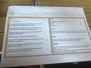 Menu at Crazy Bean Cafe in Great Bookham