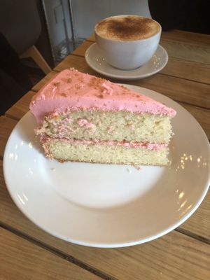 Raspberry and lemon cake at Crazy Bean Cafe in Great Bookham