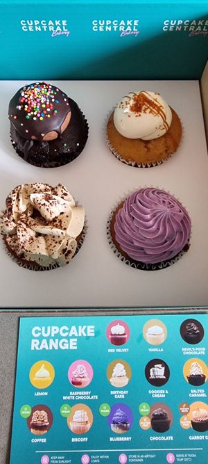 The four vegan cupcake flavours at Cupcake Central in Maribyrnong