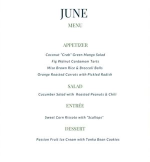 June featured menu at Pirate Palms Plant-Centered Retreats in Naples