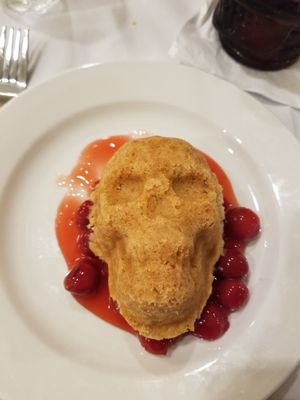 #Vegan Skull Cake with Raspberry sauce at Pirate Palms Plant-Centered Retreats in Naples