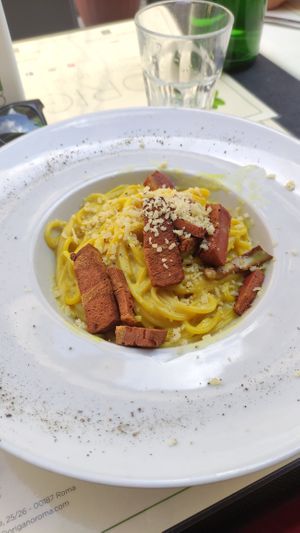 Vegan carbonara  at Origano Campo de' Fiori in Rome
