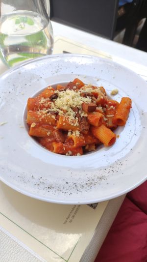 Vegan amatriciana at Origano Campo de' Fiori in Rome