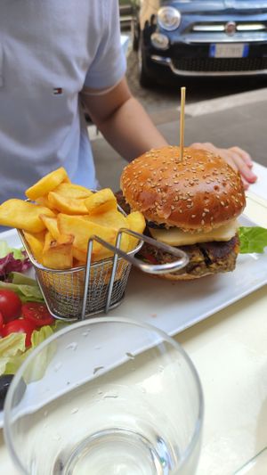 Vegan cheeseburger  at Origano Campo de' Fiori in Rome
