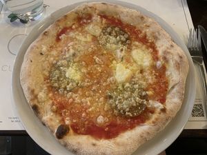 Pizza with vegan salami and cheese! So good at Origano Campo de' Fiori in Rome