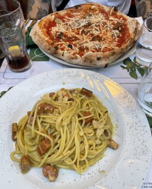 Vegan Carbonara & Vegan Pizza Diavolo  at Origano Campo de' Fiori in Rome