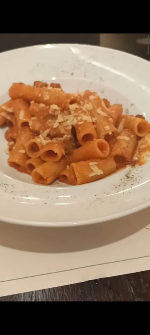Vegan amatriciana style rigatoni at Origano Campo de' Fiori in Rome