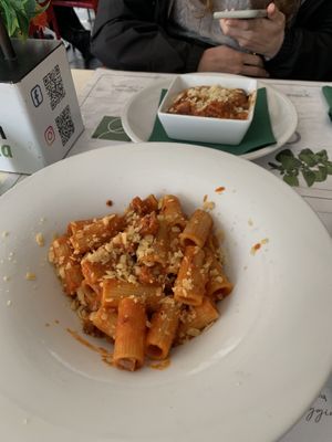vegan rigatoni and vegan lasagna  at Origano Campo de' Fiori in Rome