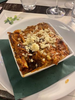 Lasagne made with seitan  at Origano Campo de' Fiori in Rome