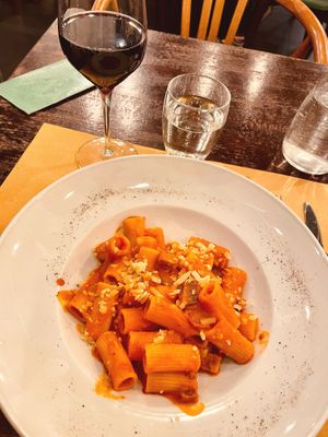 vegan rigatoni at Origano Campo de' Fiori in Rome
