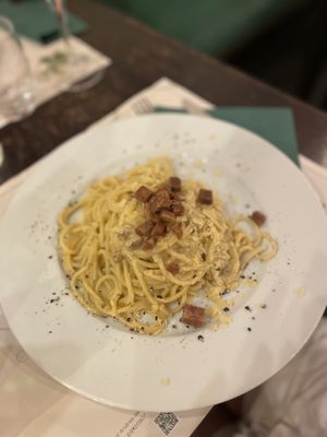 Vegan carbonara  at Origano Campo de' Fiori in Rome