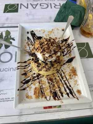 Millefoglie vegana con crema pasticciera, gocce di cioccolato e panna di soia (I can’t recommend this enough!!!)  at Origano Campo de' Fiori in Rome