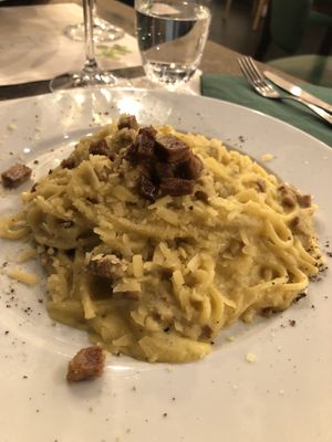 Vegan carbonara pasta  at Origano Campo de' Fiori in Rome