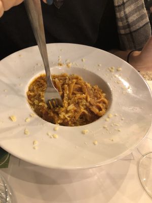 Tagliatelle con seitán  at Origano Campo de' Fiori in Rome
