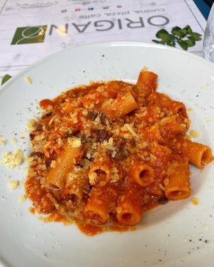 Amatriciana vegan   at Origano Campo de' Fiori in Rome