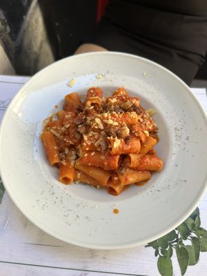 Rigatona all'amatriciana Vegani  at Origano Campo de' Fiori in Rome