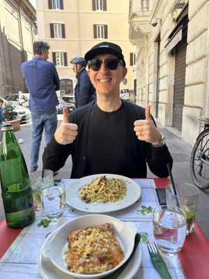 Lasagne and carbonara   at Origano Campo de' Fiori in Rome