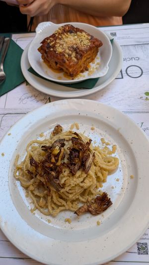 Had vegan cacio e peppe and lasagna then tiramisu! The food was amazing and stunning! Also the service very kind! at Origano Campo de' Fiori in Rome